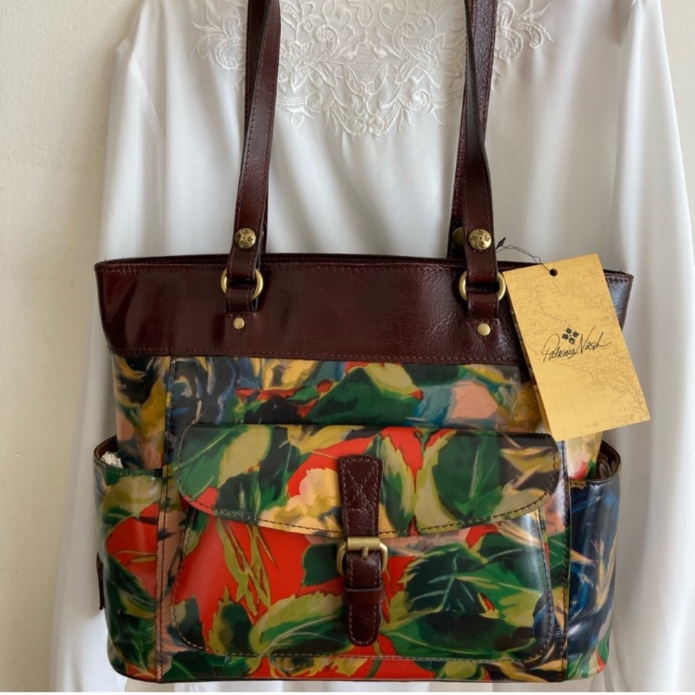 Patricia Nash Bolsena Leather Winter Bloom Zip Top Tote